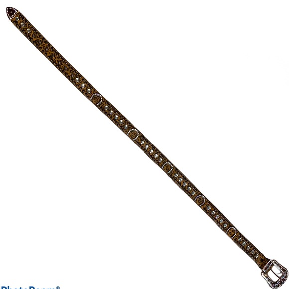 Nocona Leather Cheetah Horseshoe Crystal Belt Sz L - Picture 7 of 7